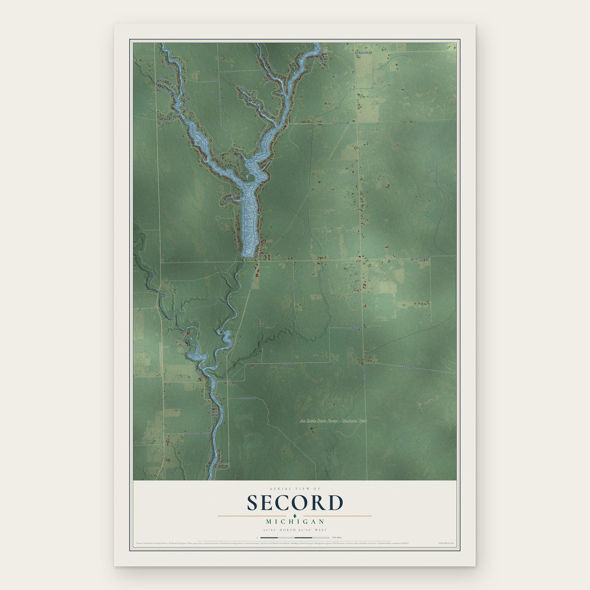 Secord, Michigan map print, the full design