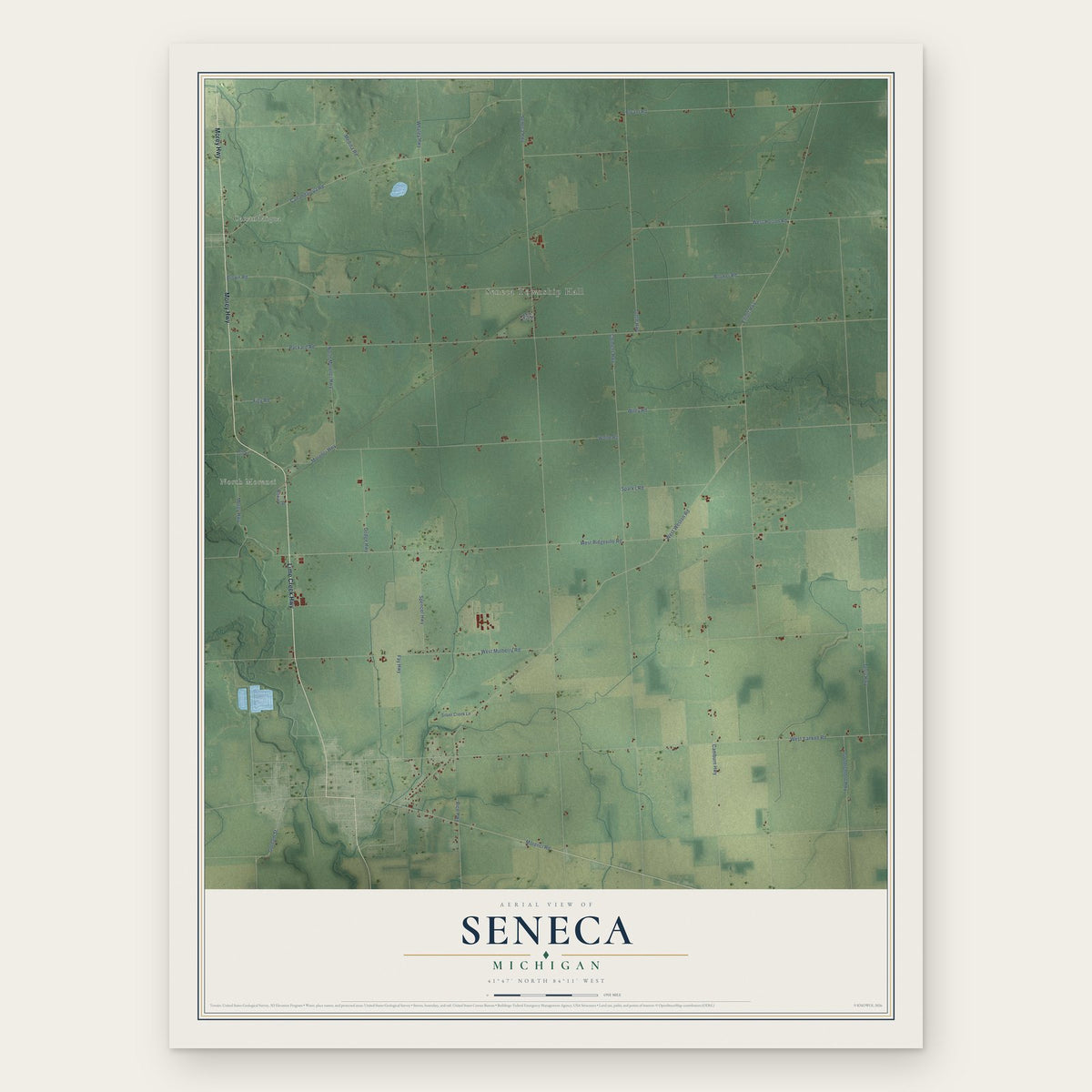 Seneca, Michigan map print, the full design