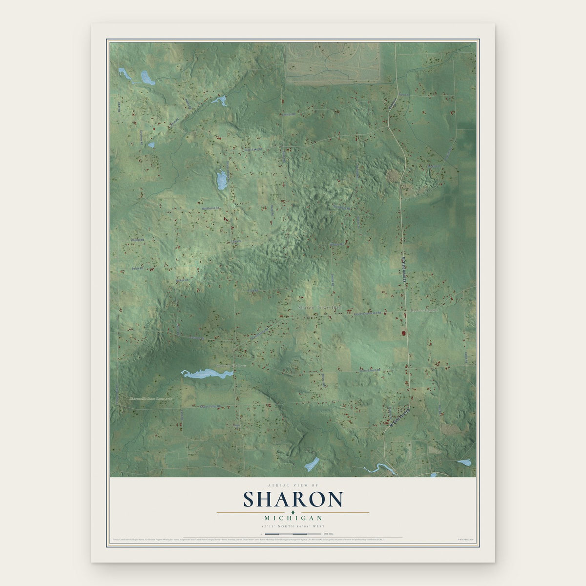 Sharon, Michigan map print, the full design