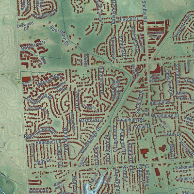 Close-up of the map of Shelby, Macomb County, Michigan print showing street and building detail