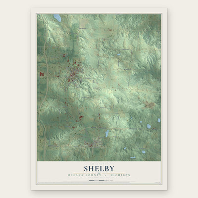 Shelby, Oceana County, Michigan map print, the full design