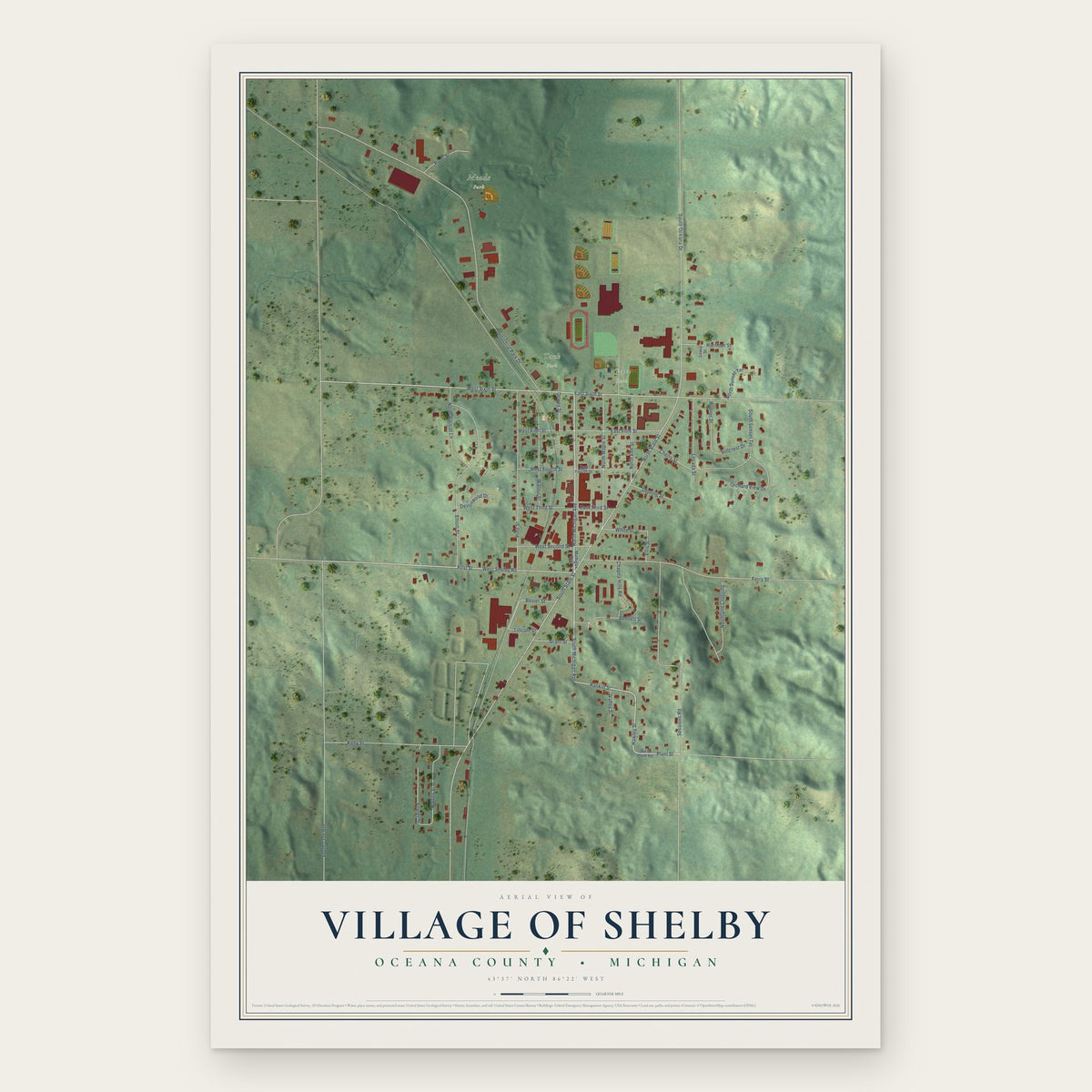 Shelby, Michigan map print, the full design