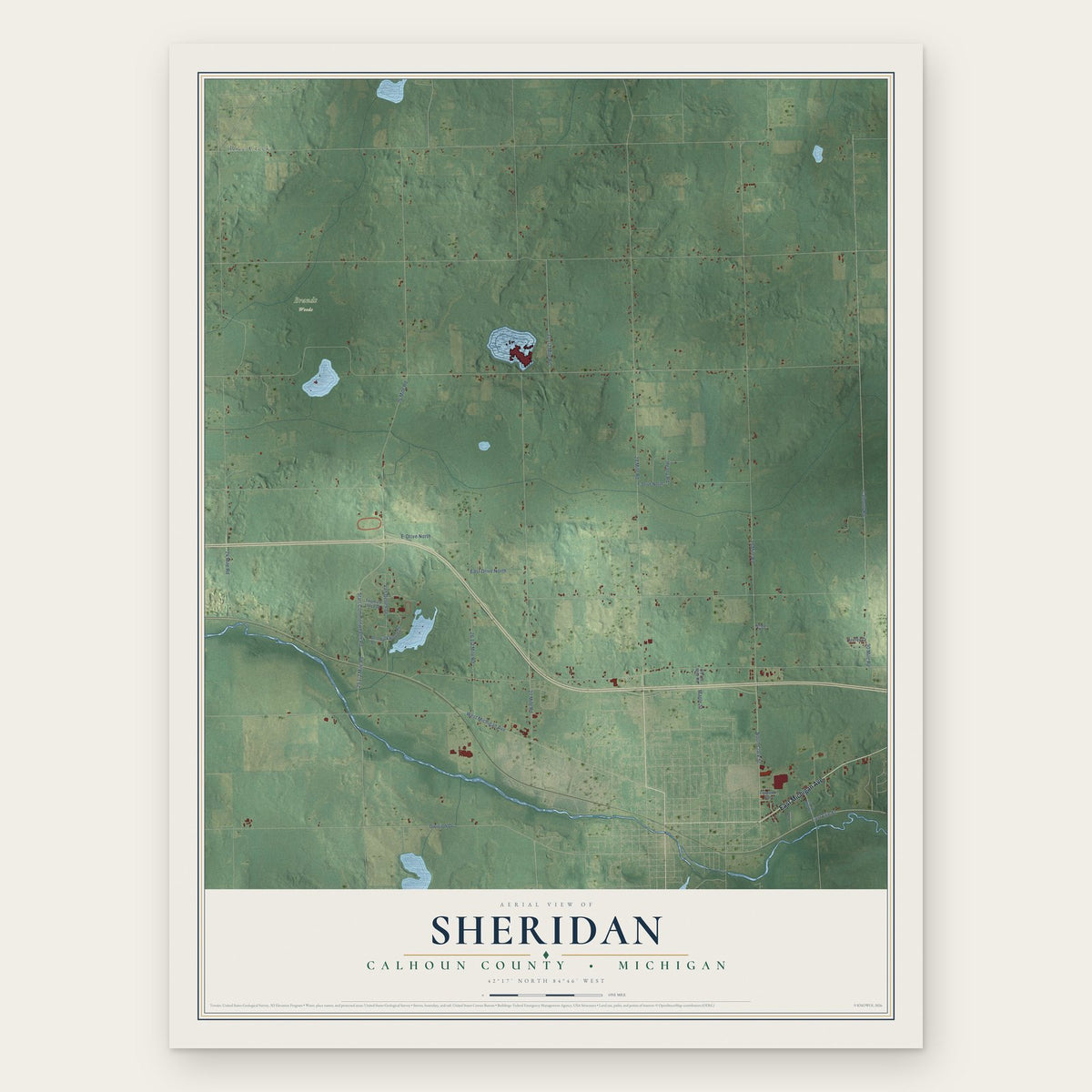 Sheridan, Calhoun County, Michigan map print, the full design