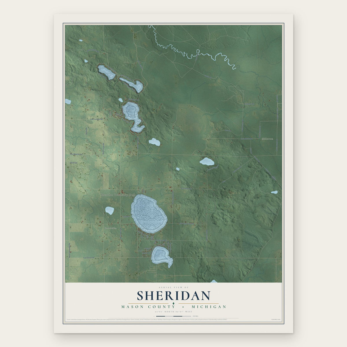 Sheridan, Mason County, Michigan map print, the full design