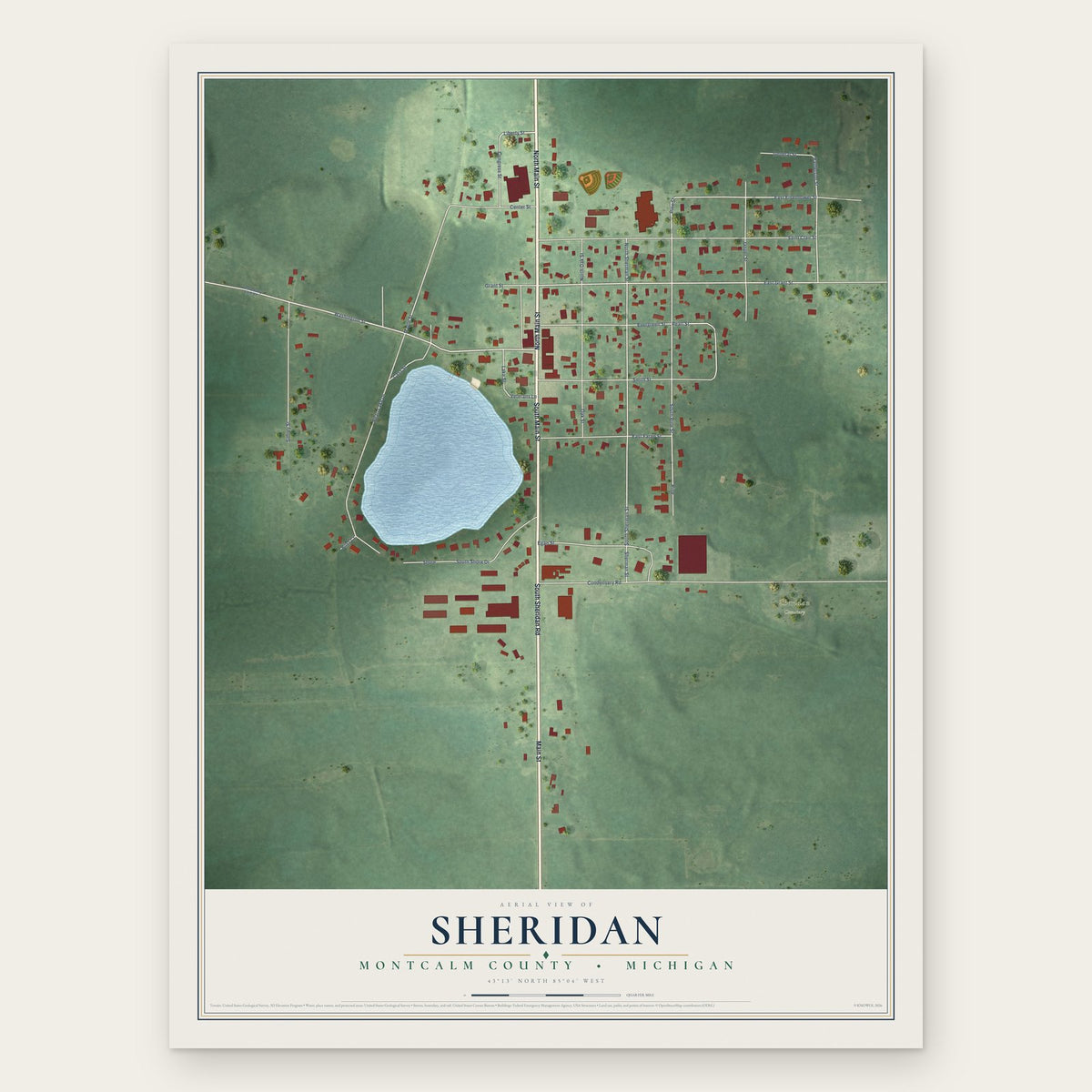 Sheridan, Montcalm County, Michigan map print, the full design