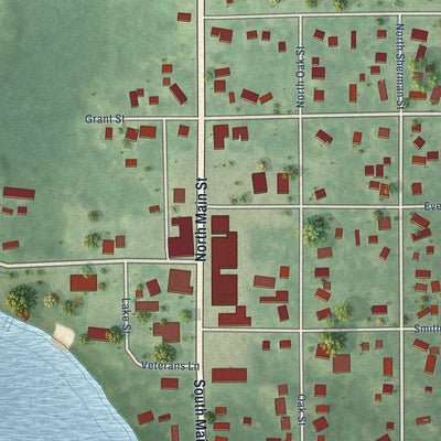 Close-up of the map of Sheridan, Montcalm County, Michigan print showing street and building detail