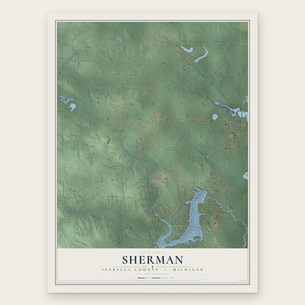 Sherman, Isabella County, Michigan map print, the full design