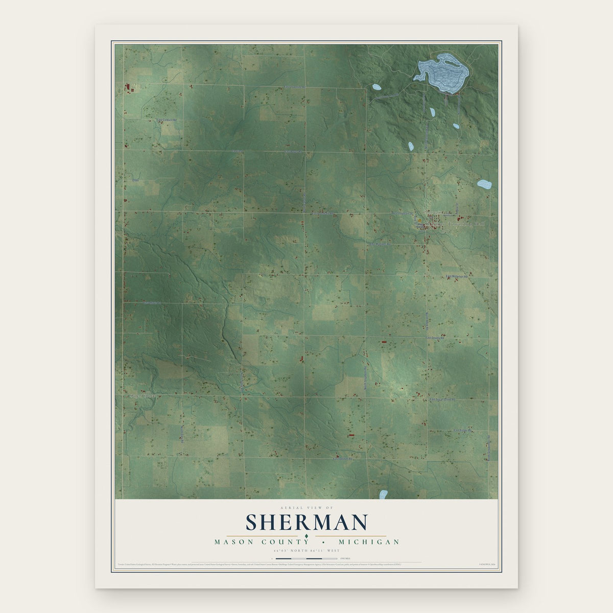 Sherman, Mason County, Michigan map print, the full design