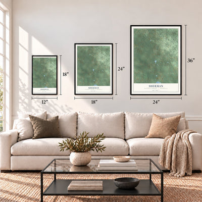 Sherman, Osceola County, Michigan map in 12 x 18, 18 x 24 and 24 x 36 inch sizes above a sofa