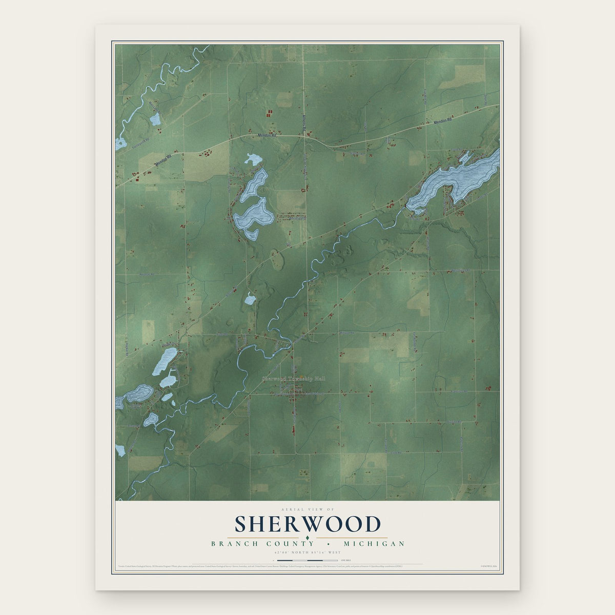 Sherwood, Branch County, Michigan map print, the full design