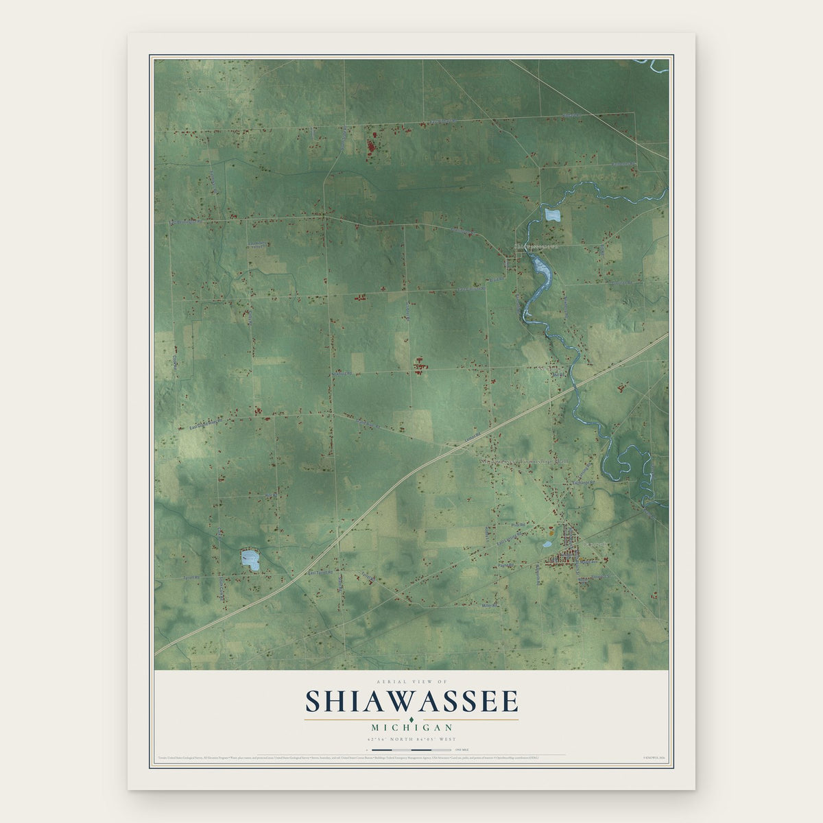 Shiawassee, Michigan map print, the full design