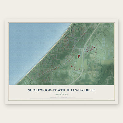 Shorewood-Tower Hills-Harbert, Michigan map print, the full design