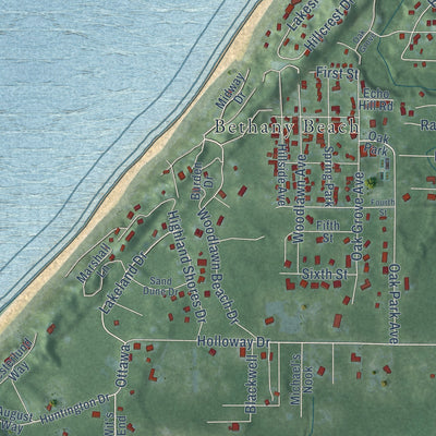 Close-up of the map of Shorewood-Tower Hills-Harbert, Michigan print showing street and building detail
