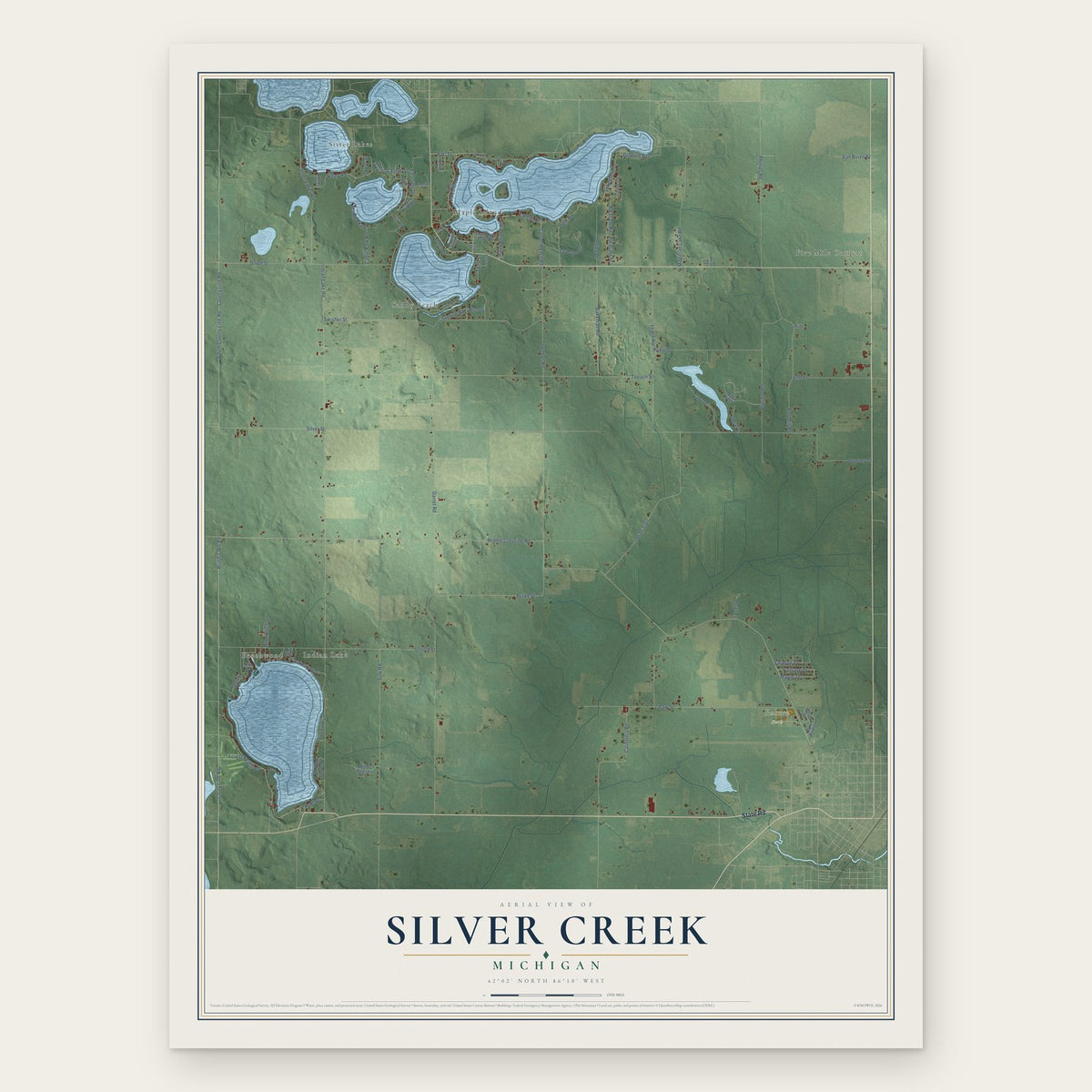 Silver Creek, Michigan map print, the full design
