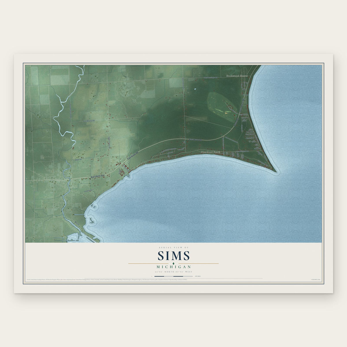 Sims, Michigan map print, the full design