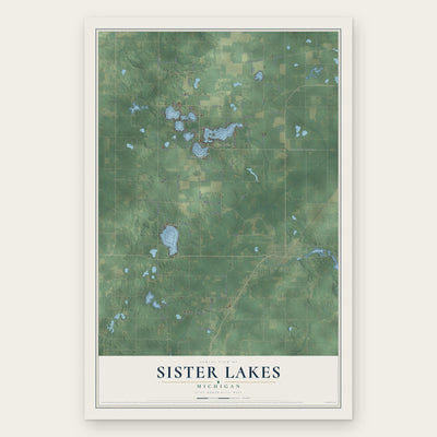 Sister Lakes, Michigan map print, the full design