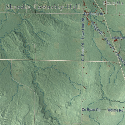 Close-up of the map of Skandia, Michigan print showing street and building detail