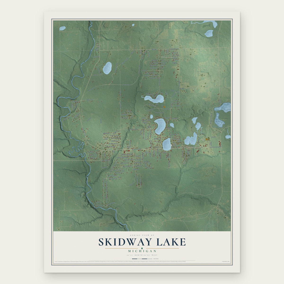 Skidway Lake, Michigan map print, the full design