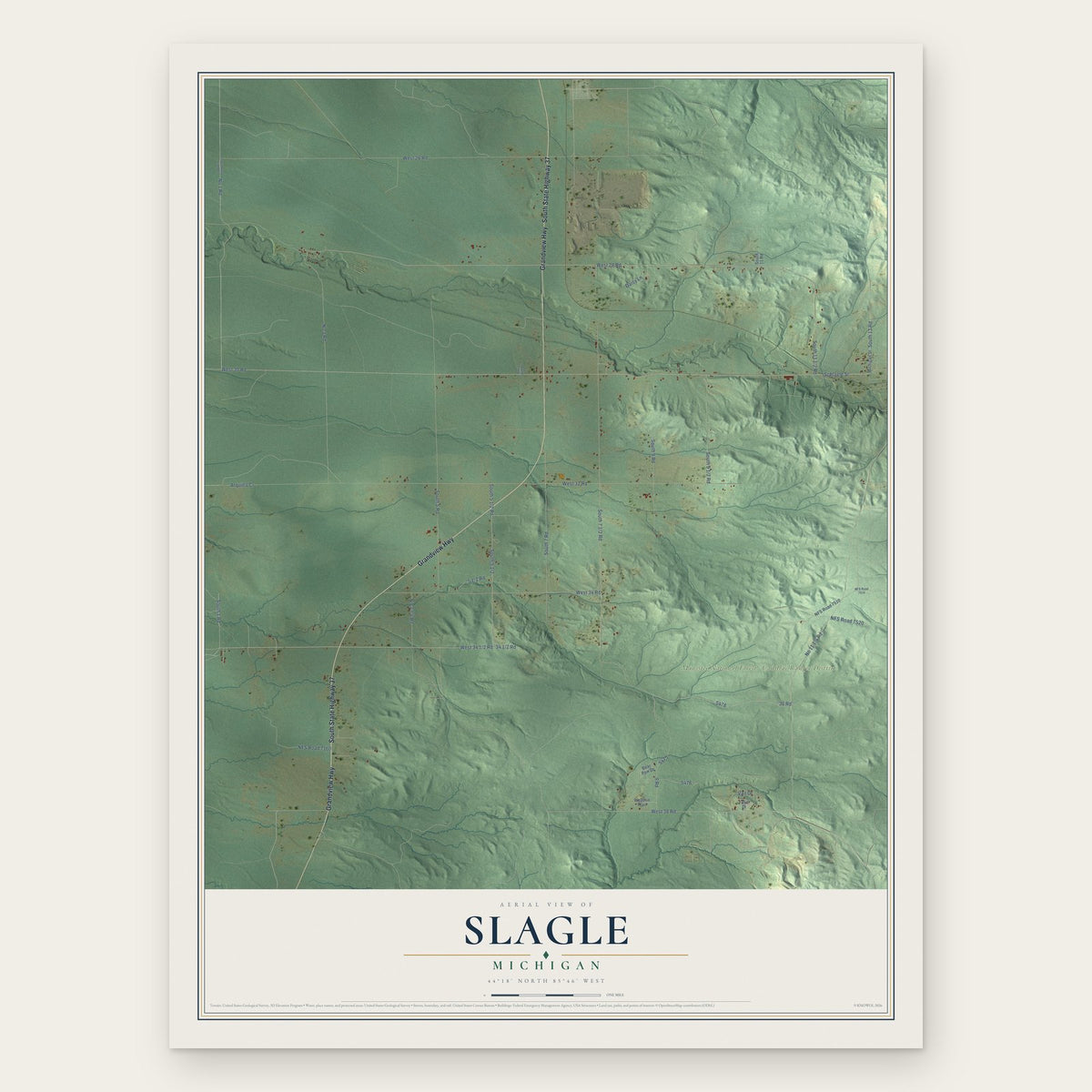 Slagle, Michigan map print, the full design