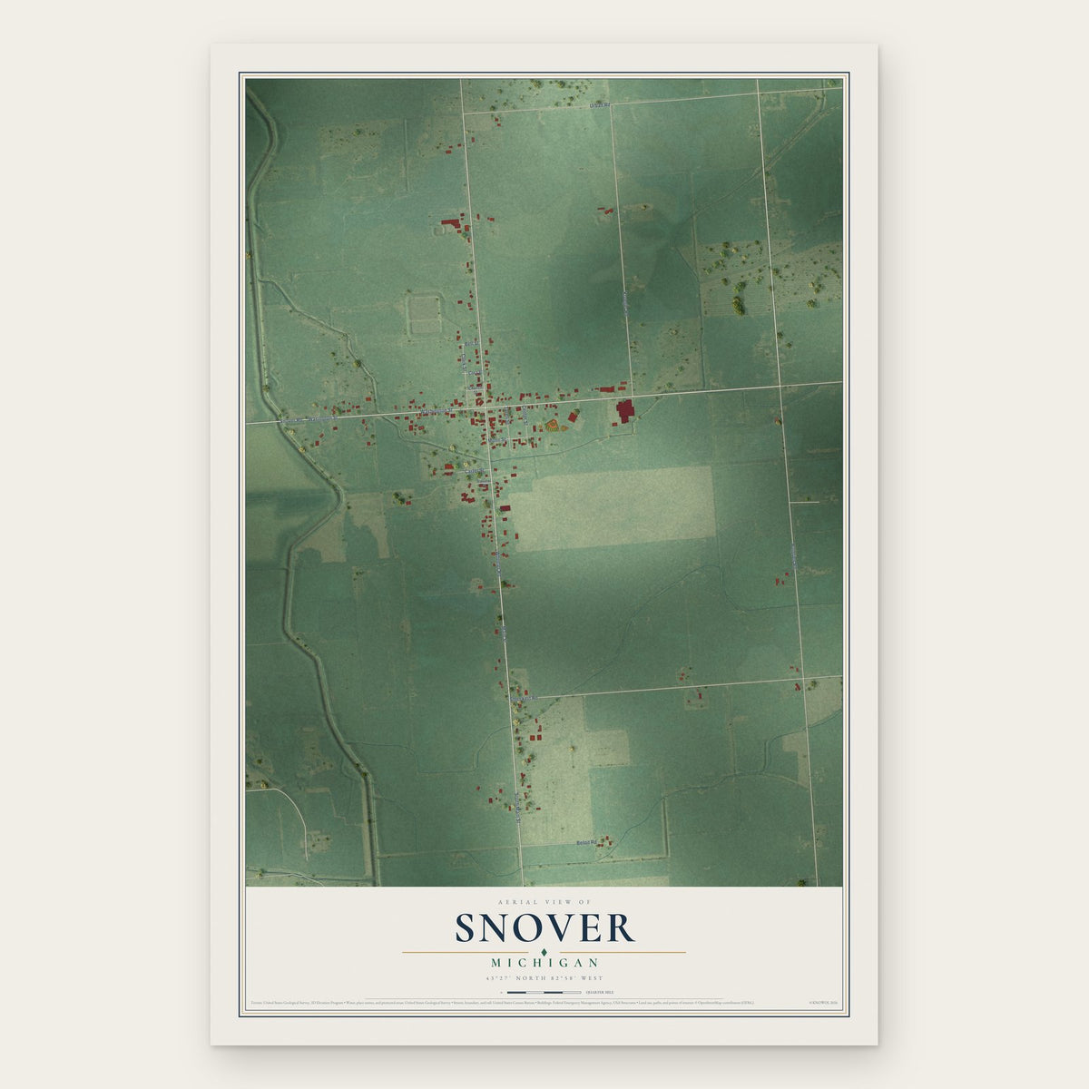 Snover, Michigan map print, the full design
