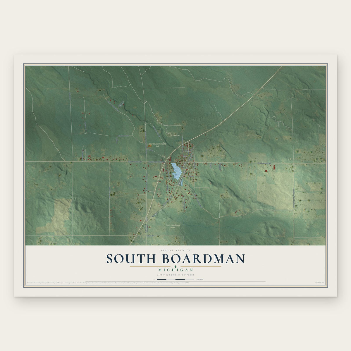 South Boardman, Michigan map print, the full design