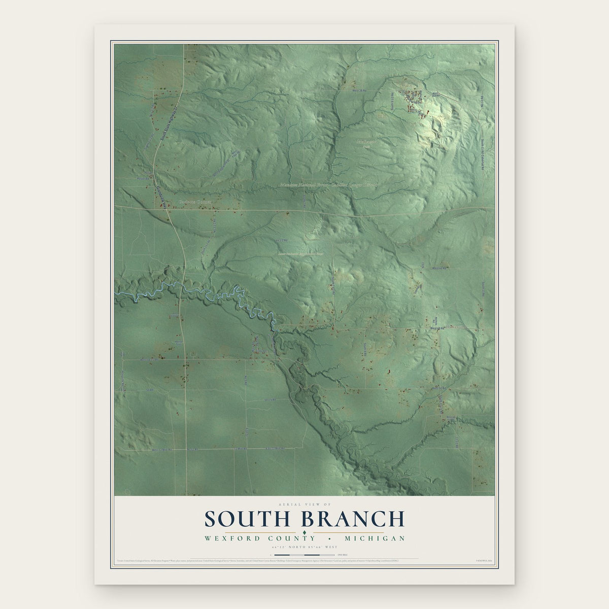 South Branch, Wexford County, Michigan map print, the full design