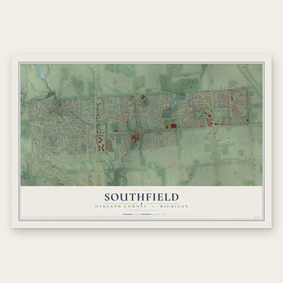 Southfield, Oakland County, Michigan map print, the full design