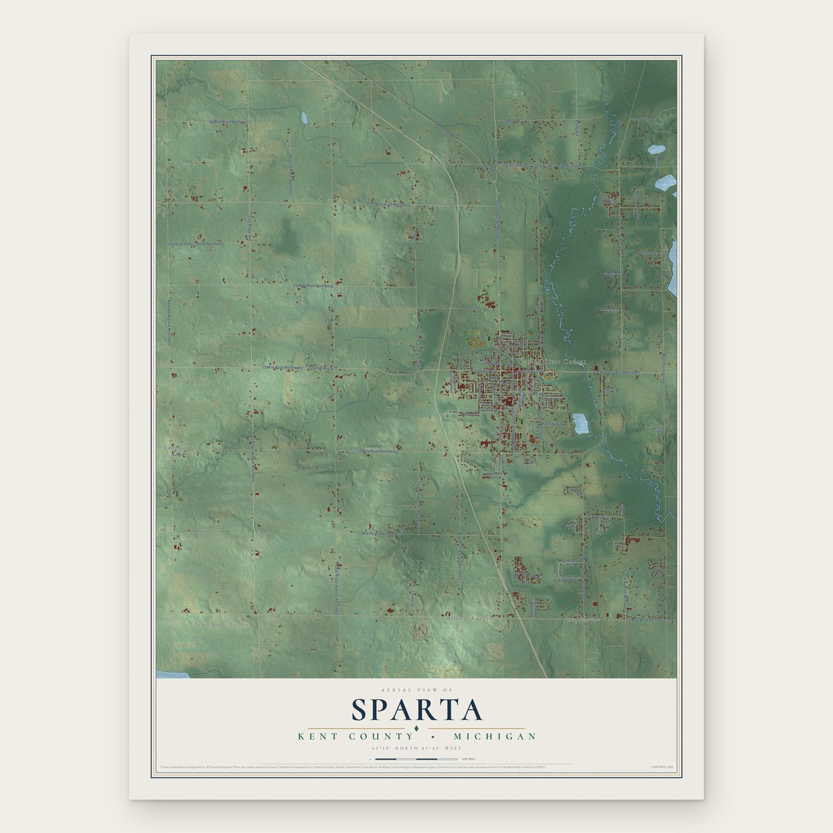 Sparta, Kent County, Michigan map print, the full design