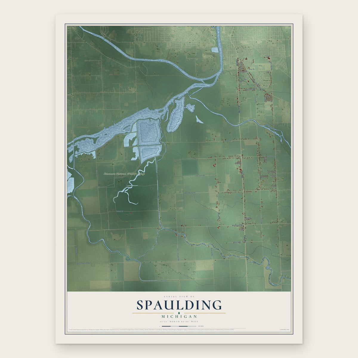Spaulding, Michigan map print, the full design
