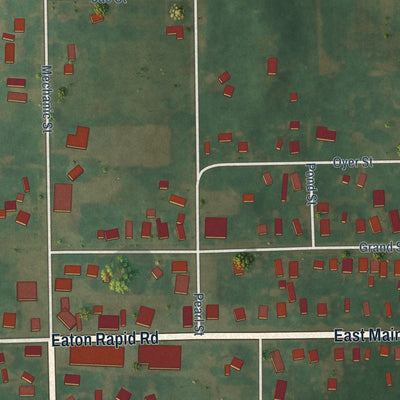 Close-up of the map of Springport, Michigan print showing street and building detail