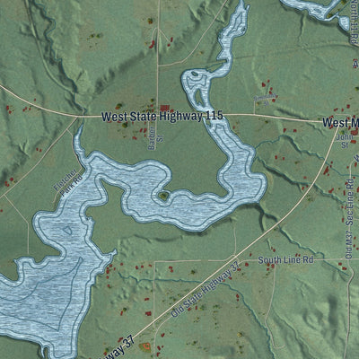 Close-up of the map of Springville, Michigan print showing street and building detail