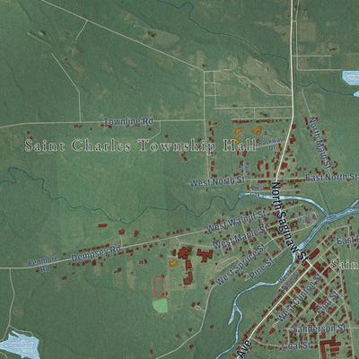 Close-up of the map of St. Charles, Saginaw County, Michigan print showing street and building detail