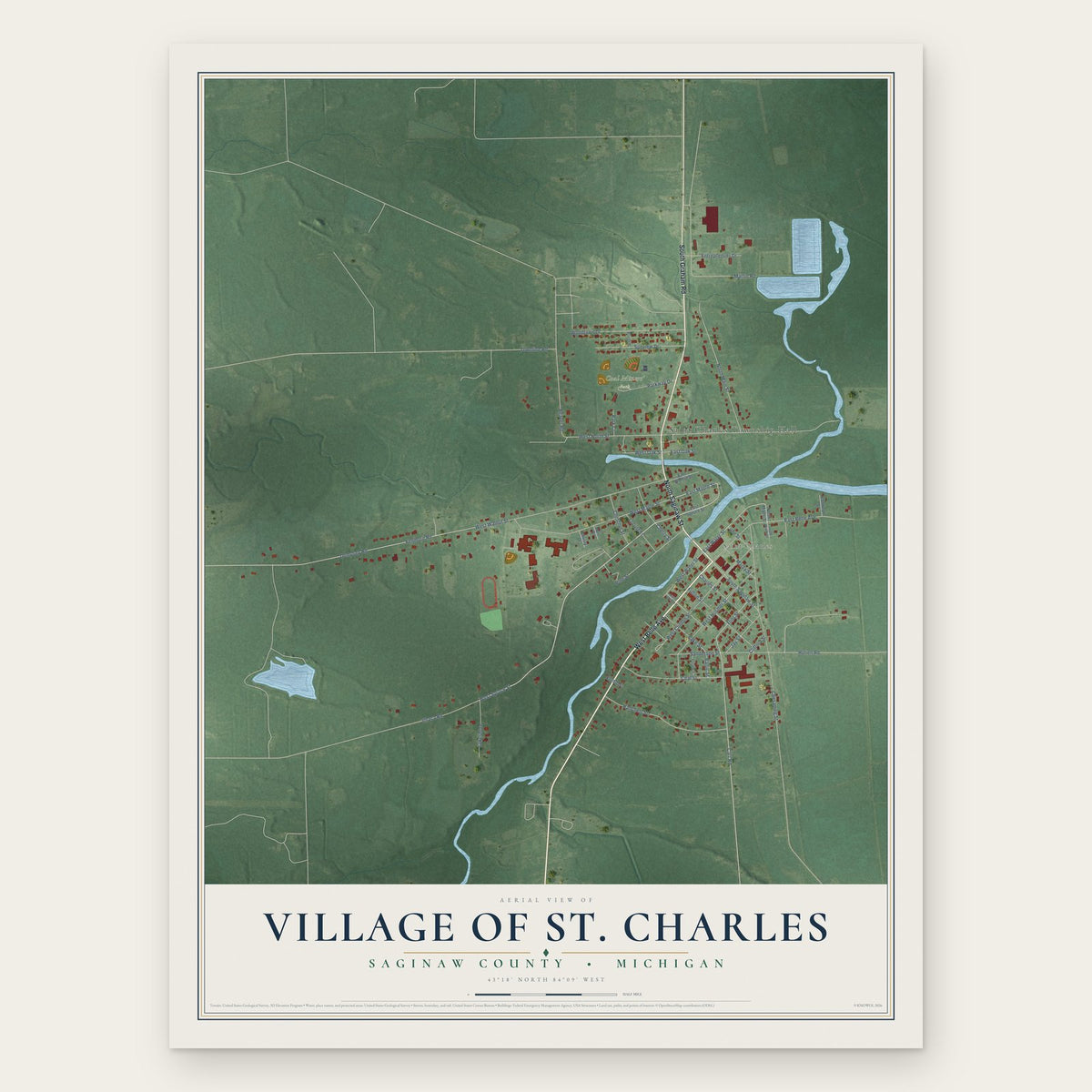 St. Charles, Michigan map print, the full design