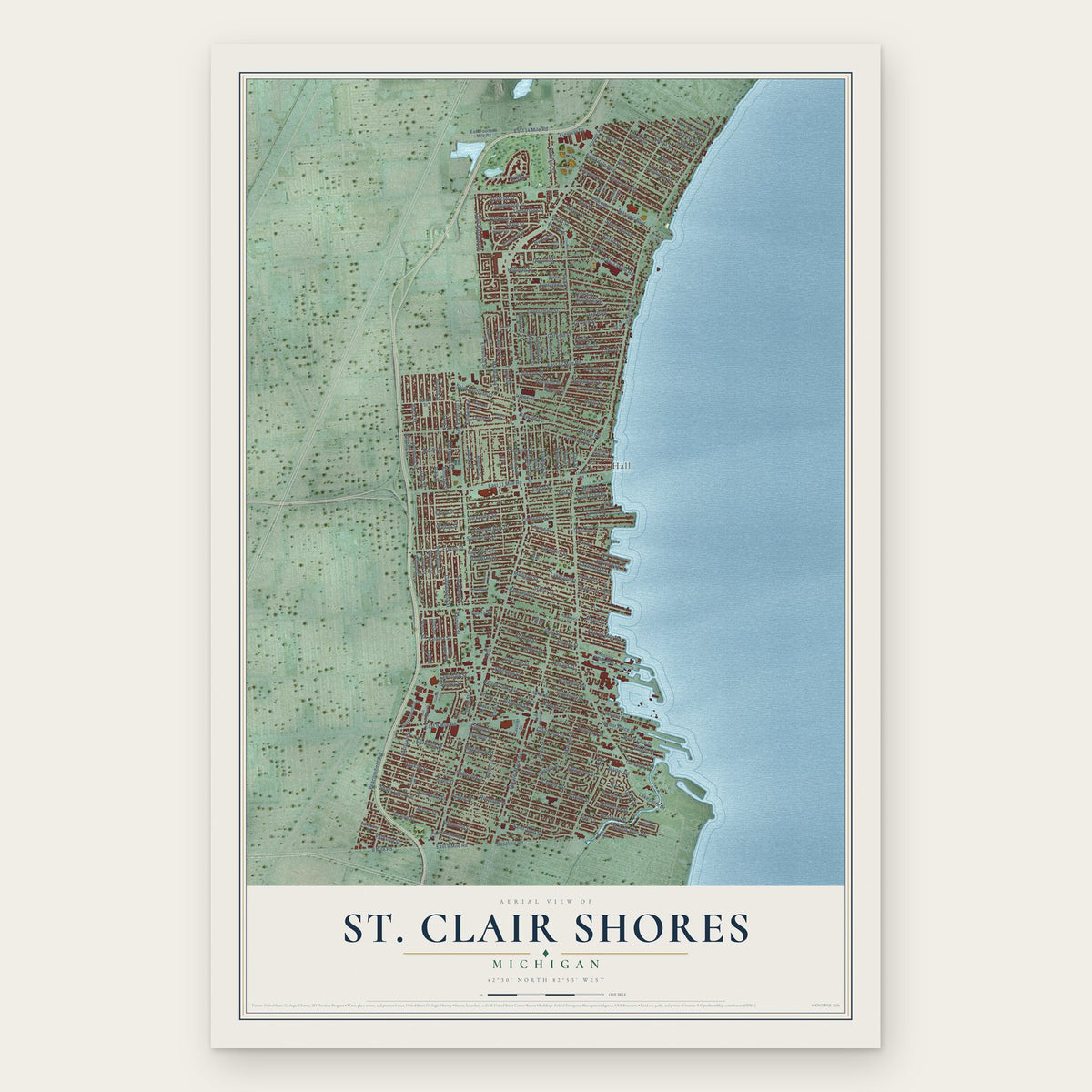 St. Clair Shores, Michigan map print, the full design