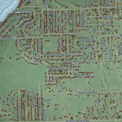 Close-up of the map of St. Helen, Michigan print showing street and building detail