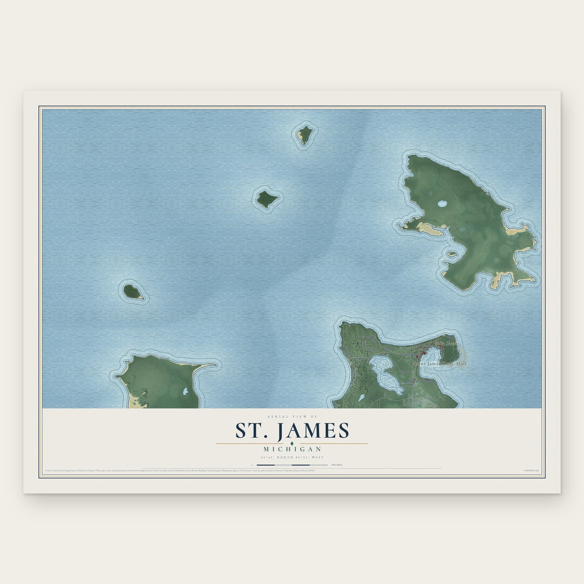 St. James, Michigan map print, the full design