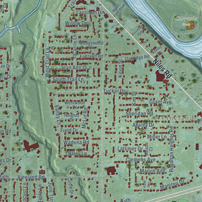 Close-up of the map of St. Joseph, Berrien County, Michigan print showing street and building detail