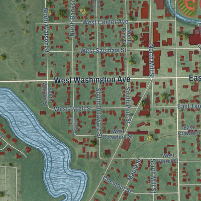 Close-up of the map of St. Louis, Michigan print showing street and building detail