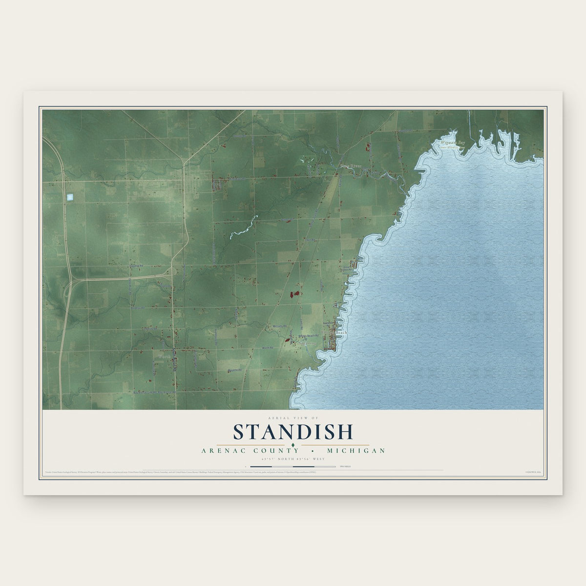 Standish, Arenac County, Michigan map print, the full design
