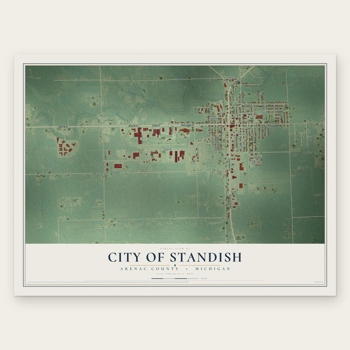 Standish, Michigan map print, the full design