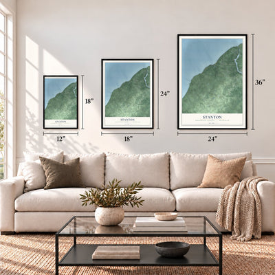 Stanton, Houghton County, Michigan map in 12 x 18, 18 x 24 and 24 x 36 inch sizes above a sofa