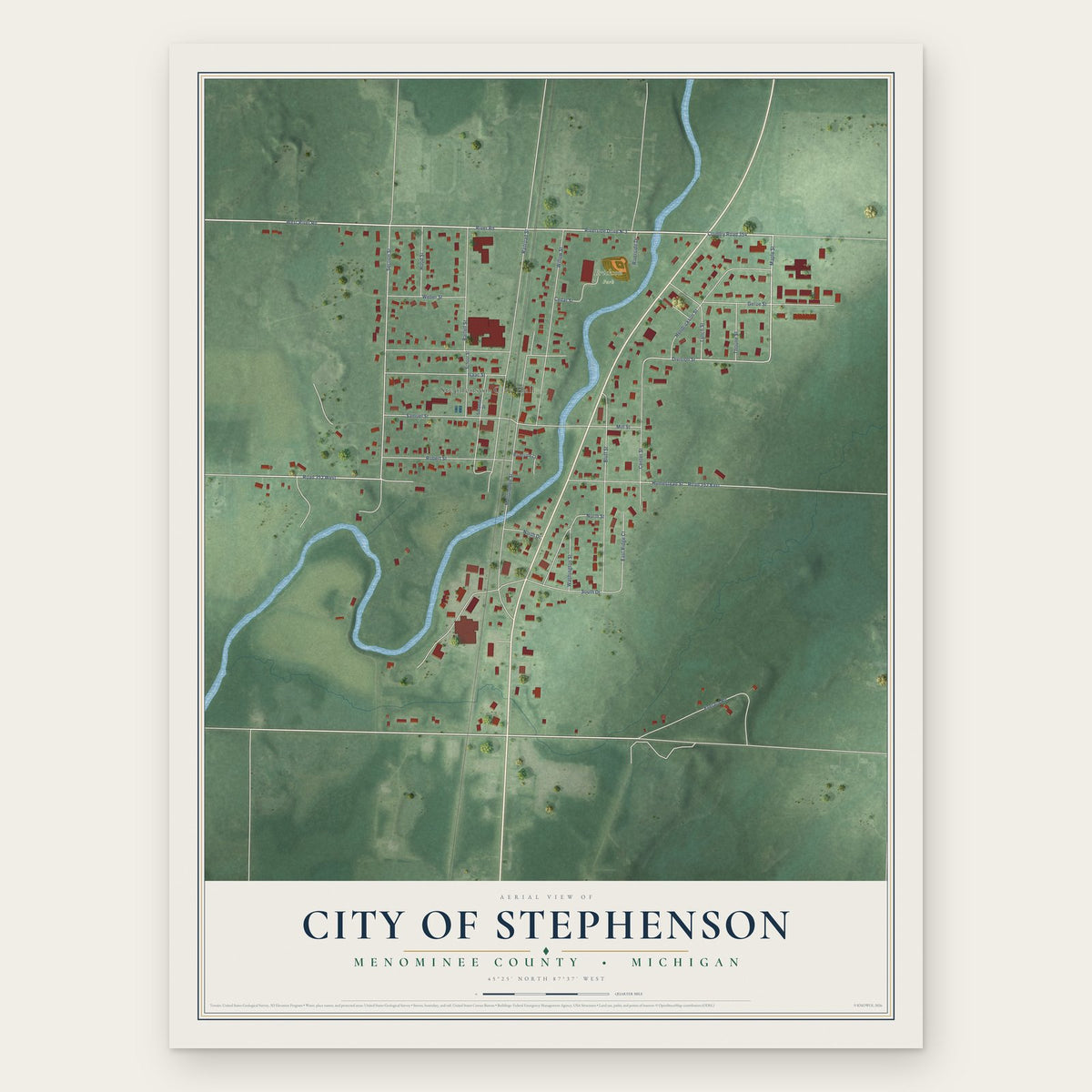 Stephenson, Michigan map print, the full design