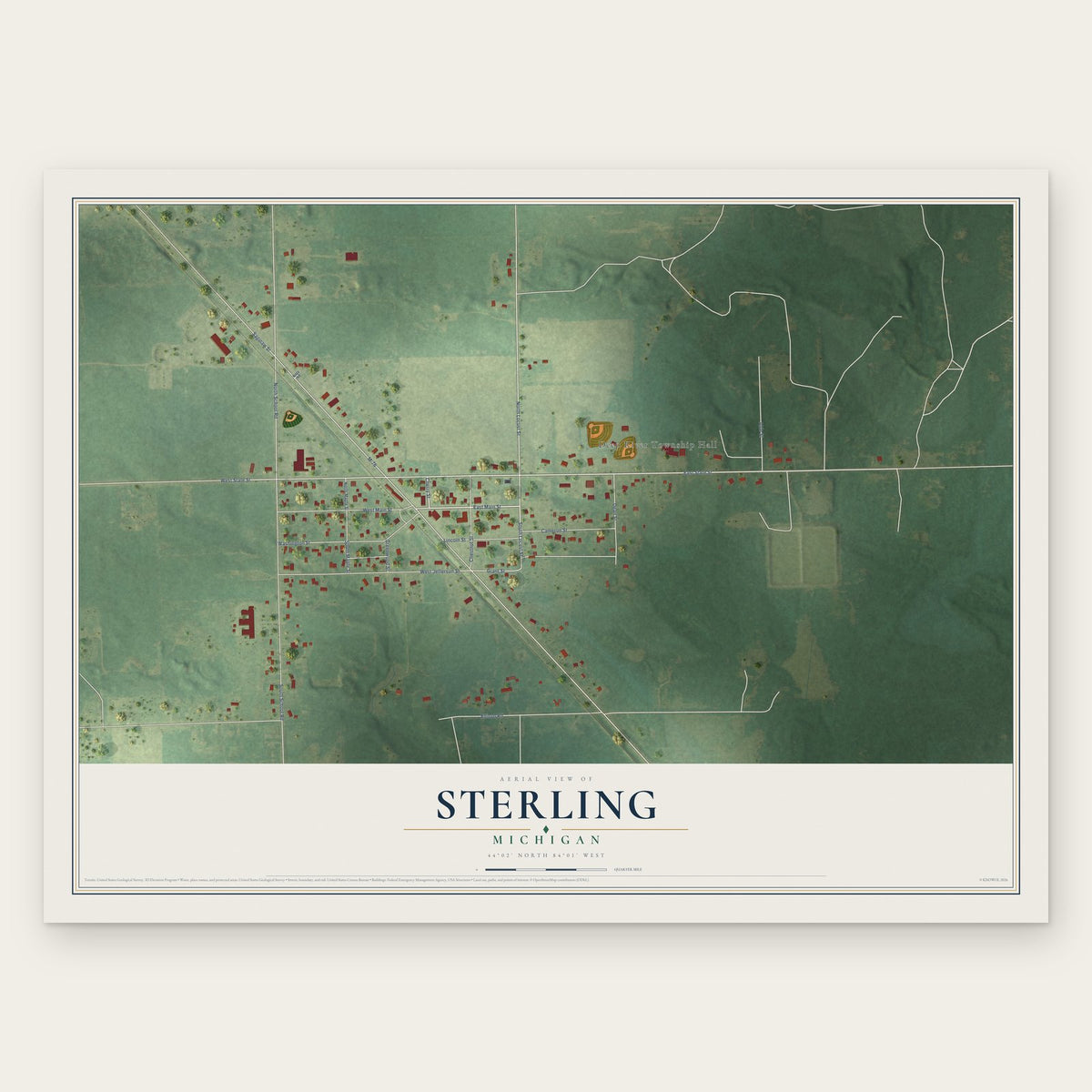 Sterling, Michigan map print, the full design