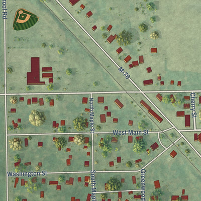 Close-up of the map of Sterling, Michigan print showing street and building detail