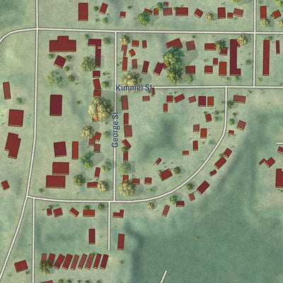 Close-up of the map of Stevensville, Michigan print showing street and building detail