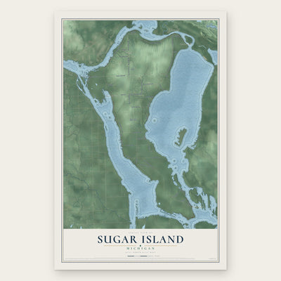 Sugar Island, Michigan map print, the full design
