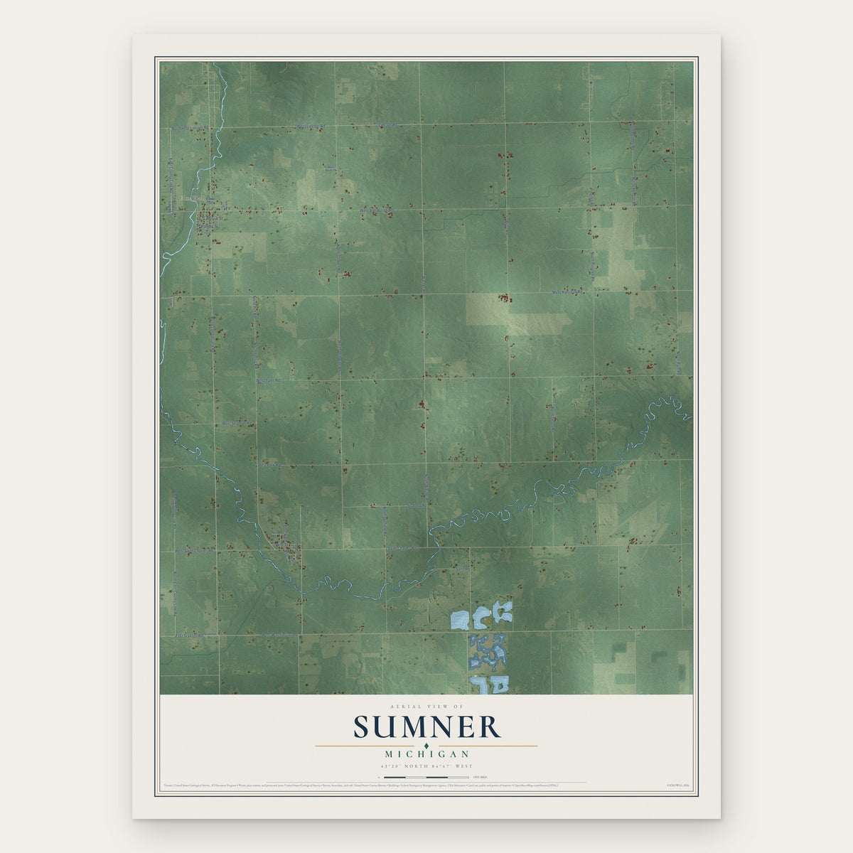 Sumner, Michigan map print, the full design