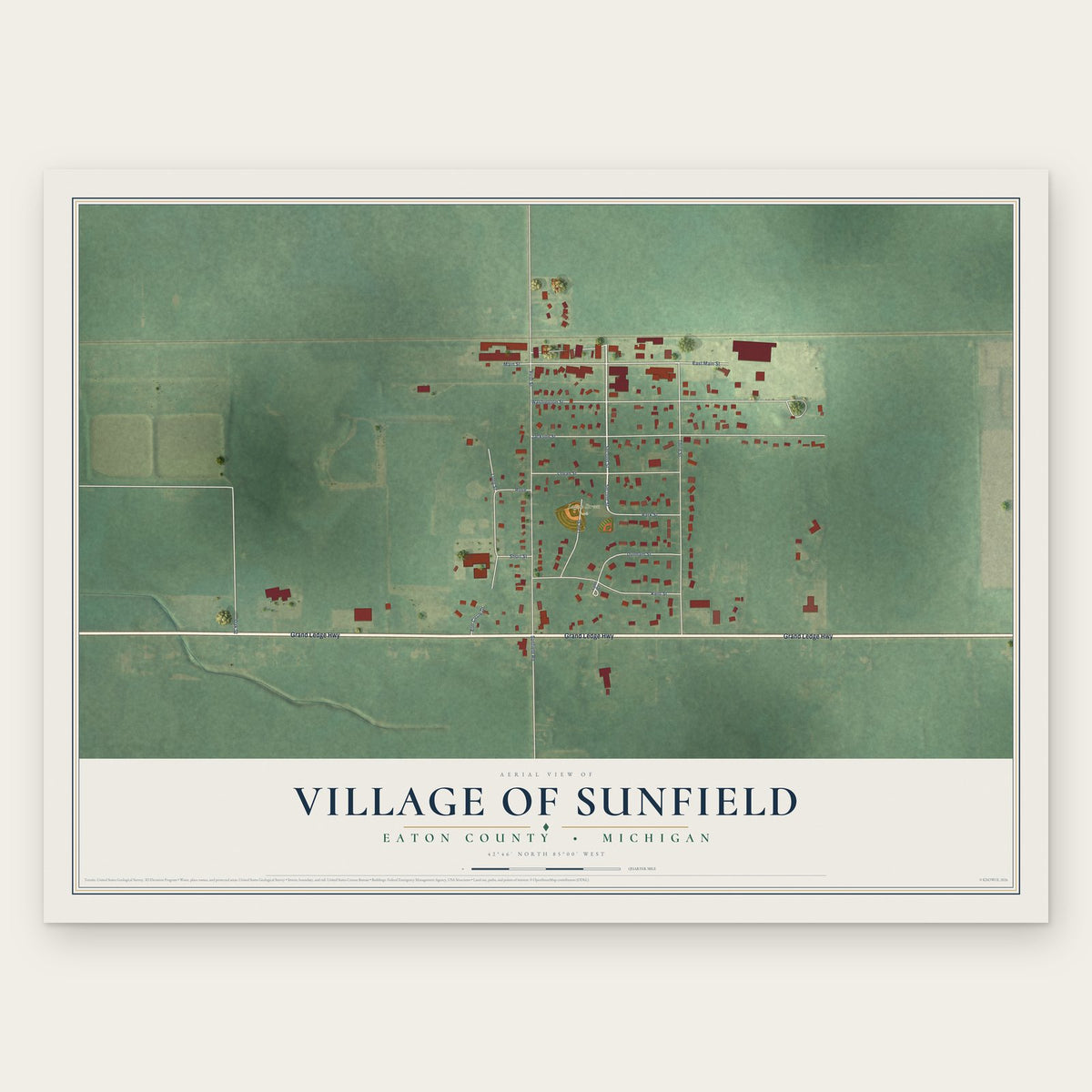 Sunfield, Michigan map print, the full design