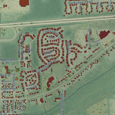 Close-up of the map of Swartz Creek, Michigan print showing street and building detail