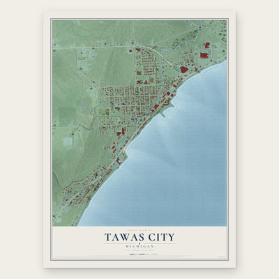 Tawas City, Michigan map print, the full design